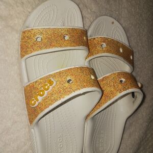 CROCS White and Goldish Sandals